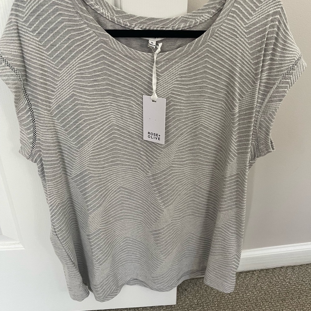 Rose + Olive Gray and White shirt